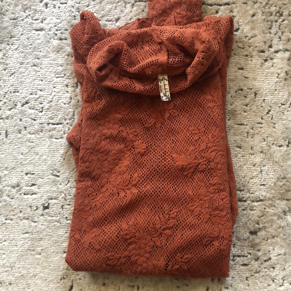 Mesh see through burnt orange top